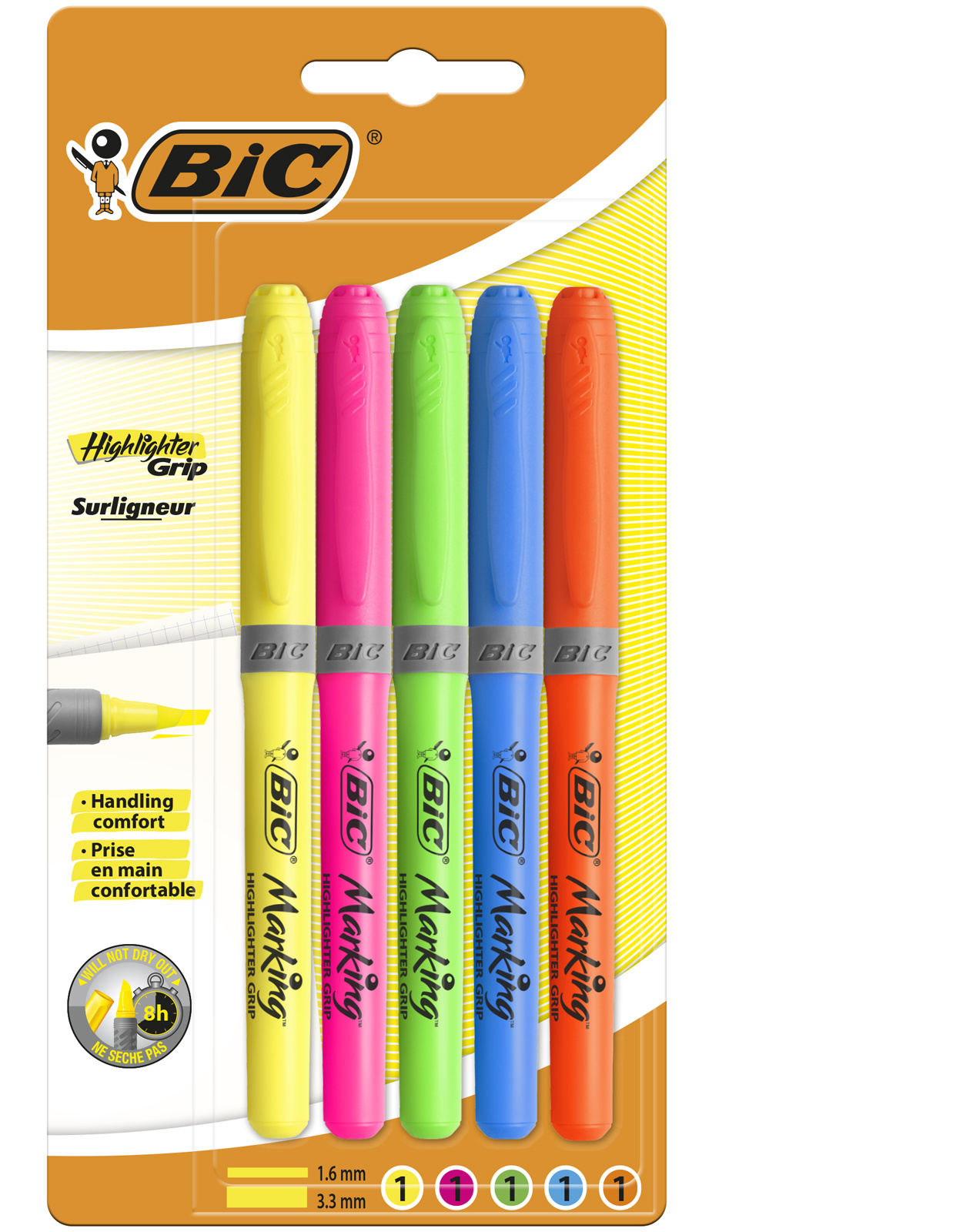 BIC Grip Highlighter Pens (Pack of 5)