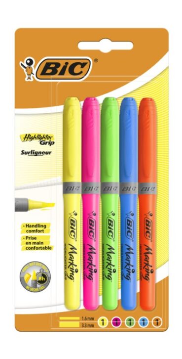 BIC Grip Highlighter Pens (Pack of 5)