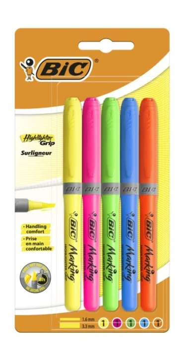 BIC Grip Highlighter Pens (Pack of 5)
