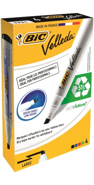 BIC Velleda Chisel Tip Assorted Whiteboard Markers (Pack of 4)